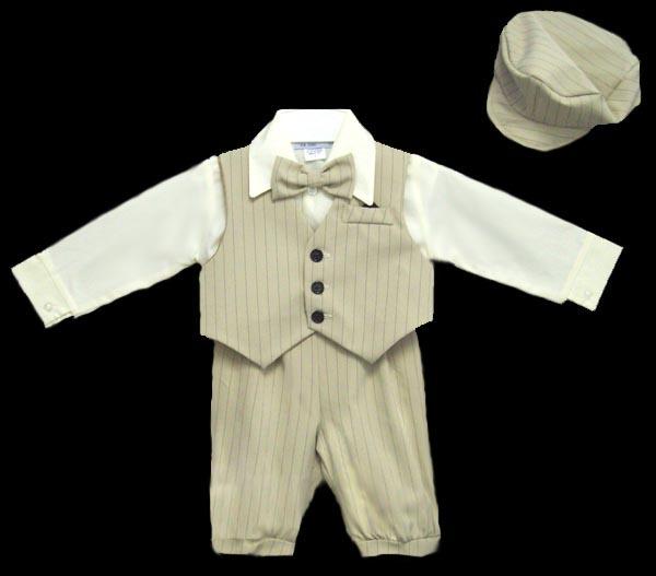 Boys 5Pc Pin-Striped Knicker Set - Tan Color (6-24 Mos) image