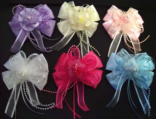 Girls Hand-Made Hairbows With French Clips - Soft Colors image
