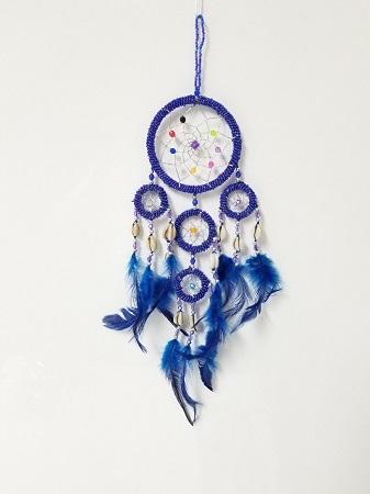 Blue Beaded Hand Made Dream Catcher With Sea Shells - 5 Rings image