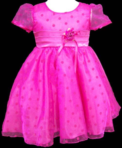 Girls Polka Dots Fancy Organza Dress - Fuchsia  (Sizes: 3-6) image