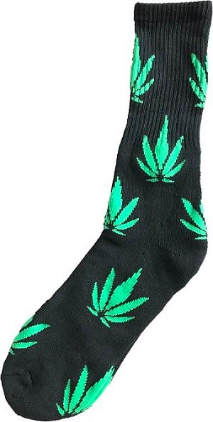 Marijuana Weed Pot Socks  - One Size Fits All - Black  & Green image