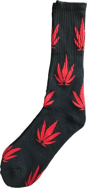 Marijuana Weed Pot Socks  - One Size Fits All - Black  & Red image