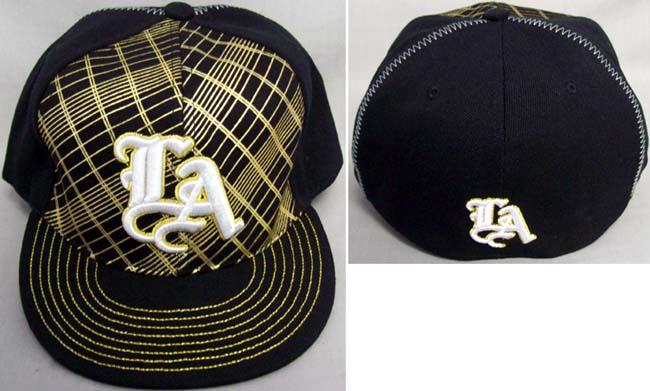 "Los Angeles" Flat Brim Embroidered Fitted Caps - Gold image