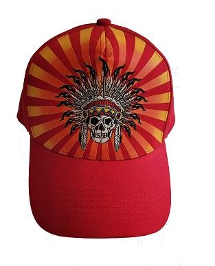 Skull Indian Chief Native Pride Embroidered Baseball Cap - Red image
