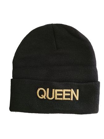 Queen Gold  Embroidered Beanies For Adults  - Black Color image