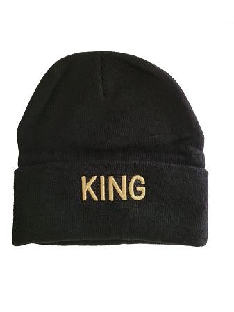 King Gold  Embroidered Beanies Winter Caps For Adults - Black image