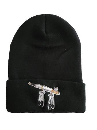 Peace Pipe Native Pipe Embroidered Beanies - Black Color image