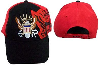 Navy  Embroidered  Military Baseball Caps - Black & Red Colors image