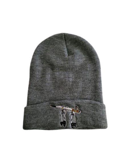 Peace Pipe Native Pipe Embroidered Beanies - Grey Color image