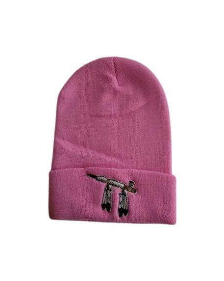 Peace Pipe Native Pipe Embroidered Beanies - Pink Color image
