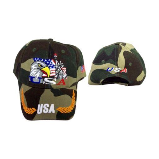 USA Embroidered Cap - Eagle & Statue of Liberty - Green Camo image