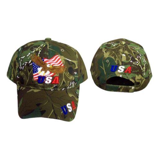 USA - Eagle - US Flag .......  Embroidered Cap  - Green Camo image