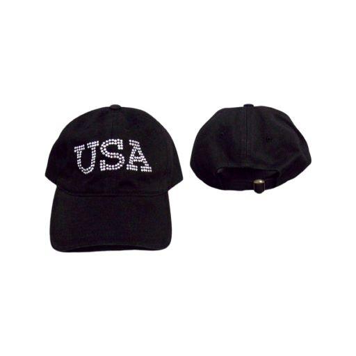 "USA" Women Caps With Rhinestones. - Black Color image
