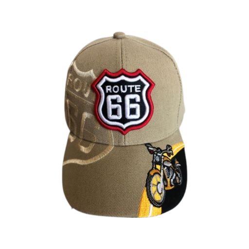 *  Route 66  Embroidered Baseball Cap Motorcycle  - Khaki Color (7508-117K) image