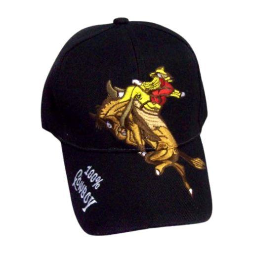 100% Cowboy - Rodeo........ Embroidered Baseball Caps Black Color image