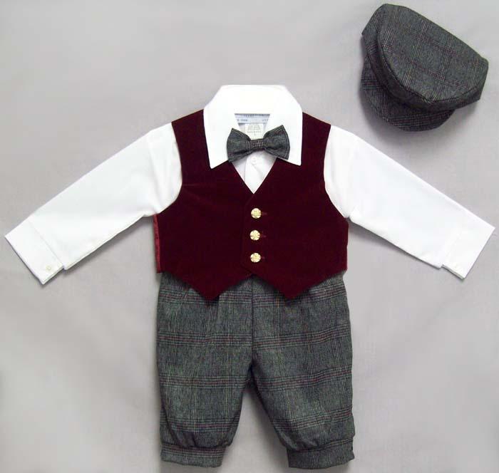 Holiday Style Boys Knicker Set With Velvet Vest - Burgundy (1-4) image