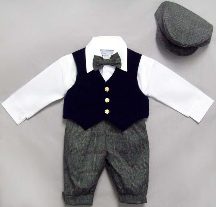 Holiday Style Boys Knicker Set With Velvet Vest - Navy Blue (1-4) image