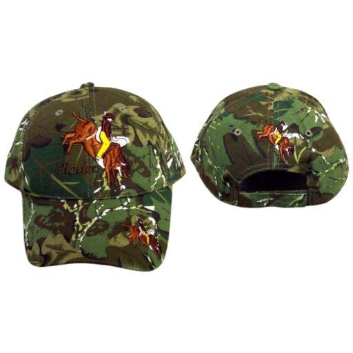Rodeo Embroidered Camouflage Baseball Caps - Cow Boy Riding Horse image