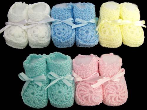 Knitted Crochet Booties  In Assorted Colors - Size: Newborn image