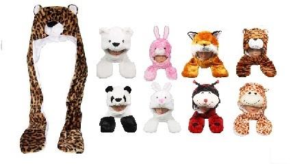Plush Animal Hats With Finger Warmers - 8 Assorted Styles Pack image