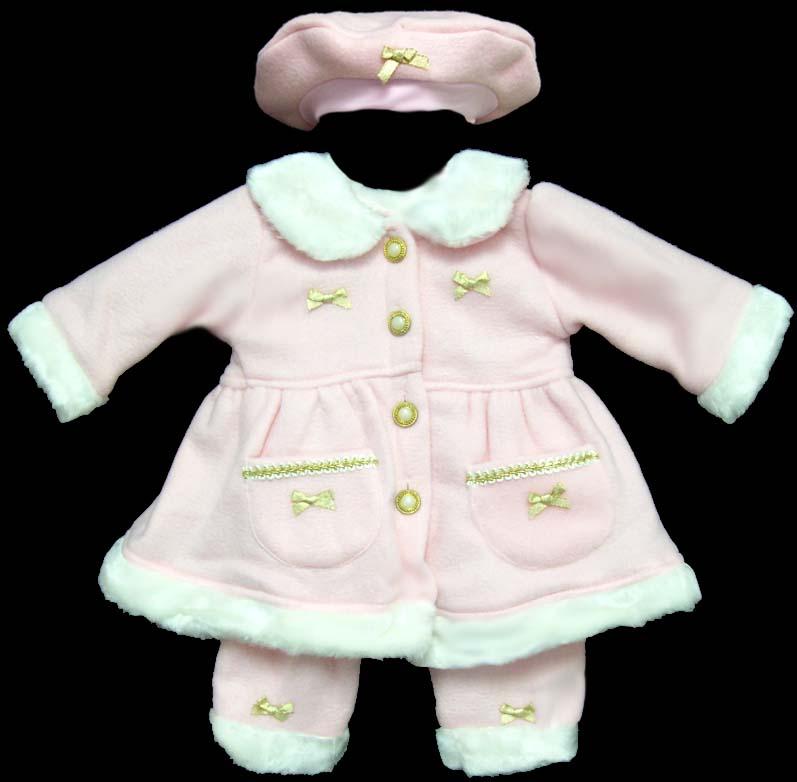 Gilrs 3Pc Polar Fleece Set - Fur Trimmings - Pink (Sizes: 6 - 4T) image