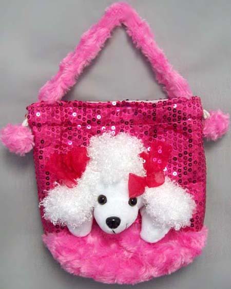 Girls Plush-Sequined Puppy Handbag  - Pink Color (#  CT9541) image