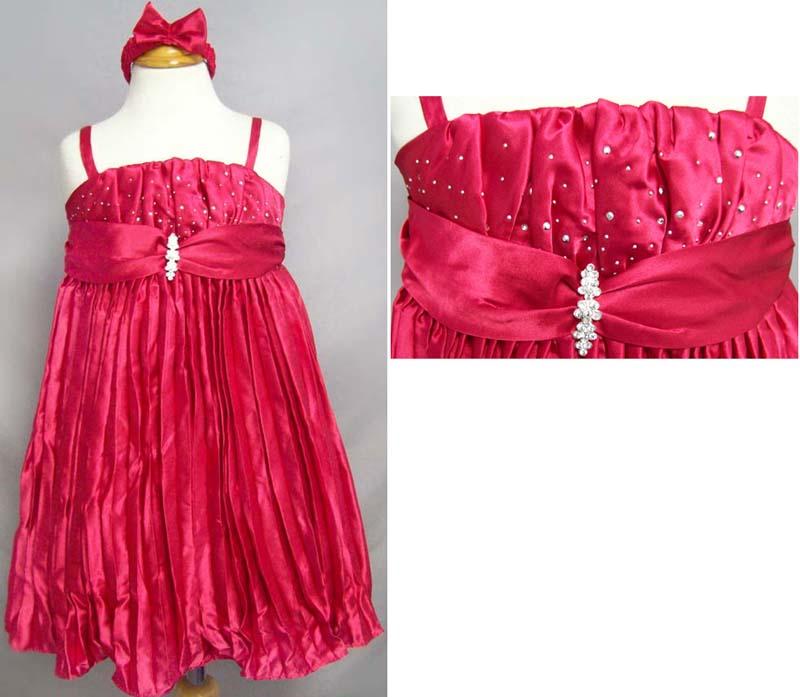 Girls Jewelled Pleated Dress With Headband - Red image