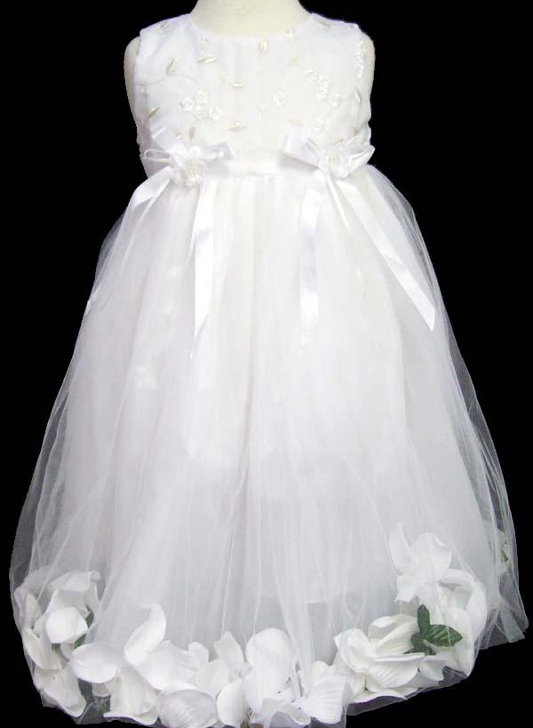 Girlss Dress With Silk Petals - Sizes: 1-6 -  White Color image