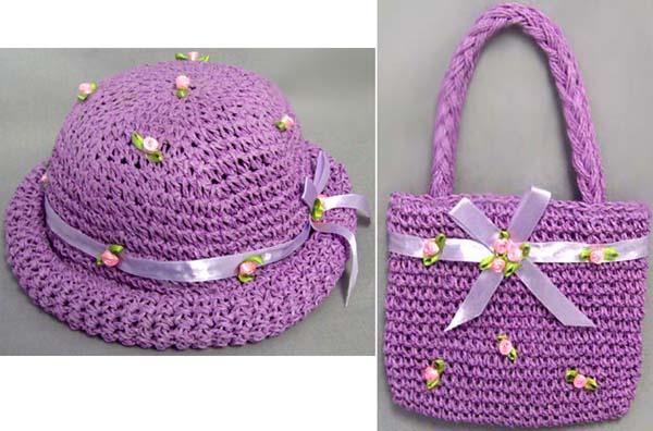 Girls 2Pc Crocheted Hat & Purse Set - Lavender Color image