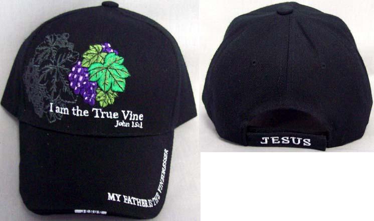 I Am The True Vine  Christian Baseball Caps  Embridered - Black image