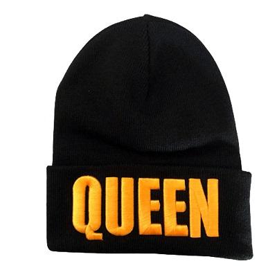 Queen Digitally Embroidered Beanies For Adults  - Black Color image