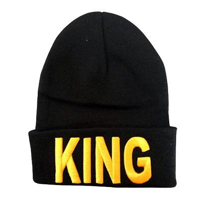 King Gold  Embroidered Beanies For Adults - Black Color image