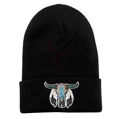 Bull Head Native Pride Embroidered Beanies - Black Color image