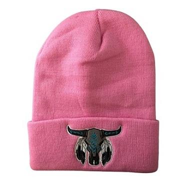 Bull Head Native Pride Embroidered Beanies - Pink image