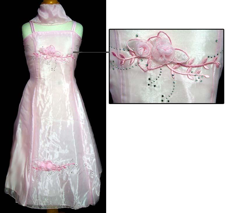 Girls Fancy Dress With Scarf - Pink Color ( Sizes: 4-14) image