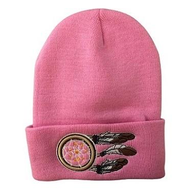 Dream Catcher Embroidered Beanies - Pink Color image