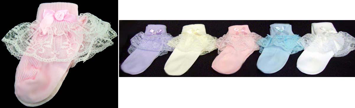 Baby Girls Frilly Socks With Bow & Lace ( # GNS2118) image