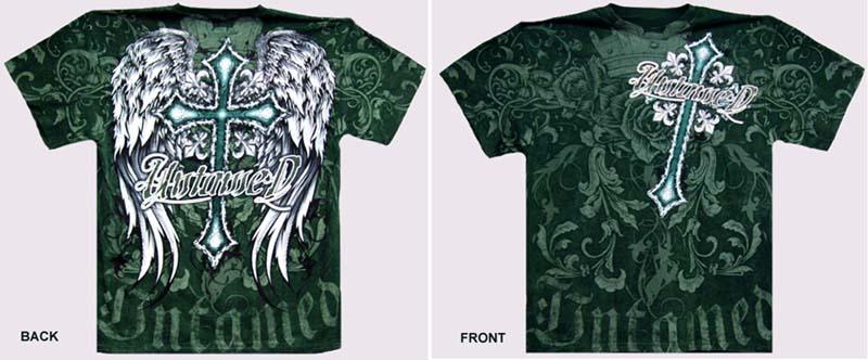 Mexican T-Shirt Catholic T-Shirt - Cross & Wings - Green Color image