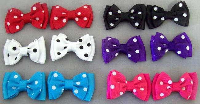 Girls Mini Hairbows  With Clips - Polka Dots image