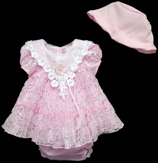 Girls 3Pc Fancy Lace Dress - Sizes: 9 - 24 Mos - Pink image