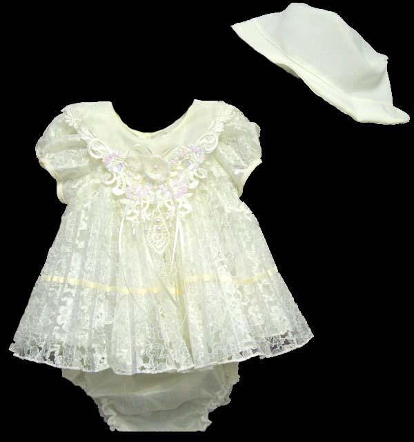 Girls 3Pc Fancy Lace Dress - Sizes: 9 - 24 Mos - Ivory Color image