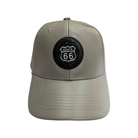 *  Faux Leather Route 66 Baseball Cap With Logo -Silver Grey Color (7508-121G) image
