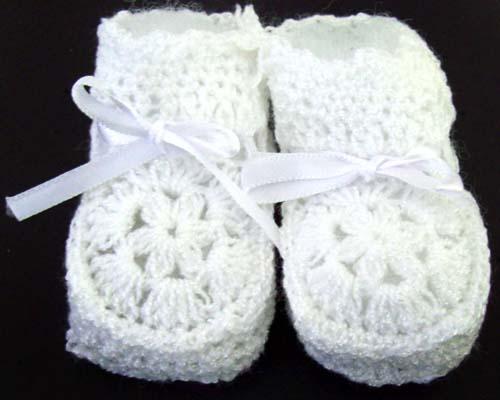 Baby Knitted Crochet Booties - White Color - Size: New Born image