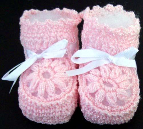 Baby Knitted Crochet  Booties - Pink Color - Size: New Born image