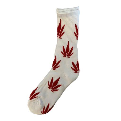 Marijuana Weed Pot Socks  - One Size Fits All - White & Red image