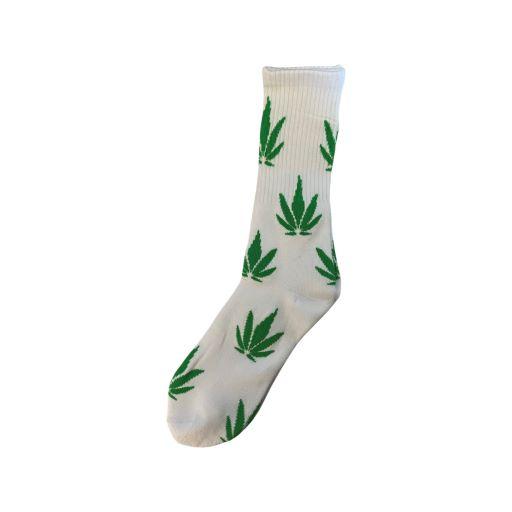 Marijuana Weed Pot Socks  - One Size Fits All - White & Green image