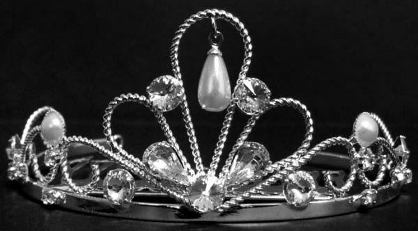 Rhinestones  Tiara  With White Pearls  (  #  CN98) image