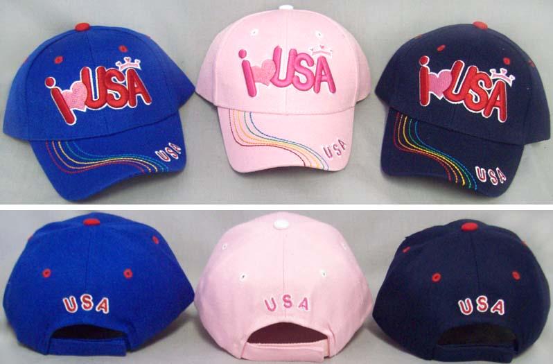 "I Love USA" Kids Embroidered Caps image