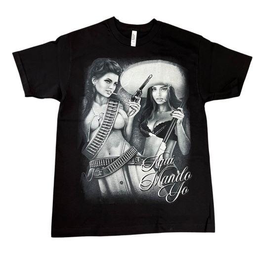MexicanT-Shirt- Cholo  T-Shirt Screen Printed  - Senoritas & Guns image