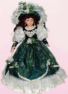 Victorian Style Porcelain Doll - Green -  22 Inches ( # 22610) image